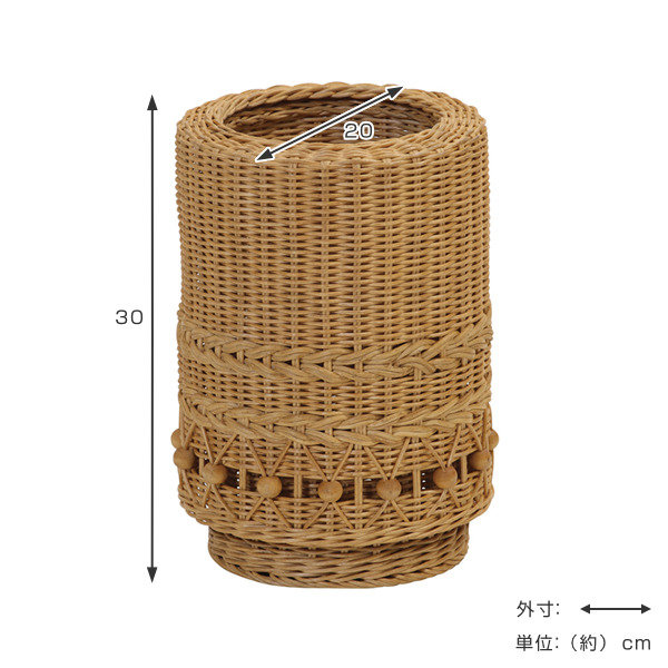 籐 筒形バスケット ごみカゴ 被せ蓋 fiore 直径20cm （ ゴミ箱 丸型