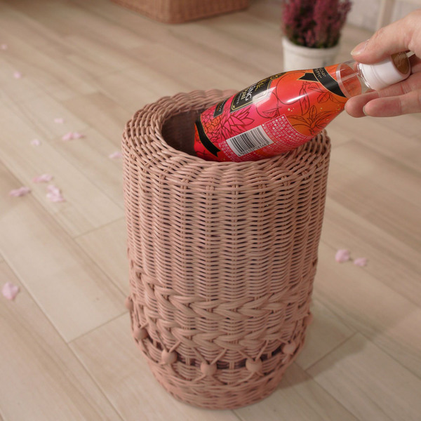 B-壁 【美品】アンティーク調 ラタン バスケット 傘立て ゴミ箱 多目的