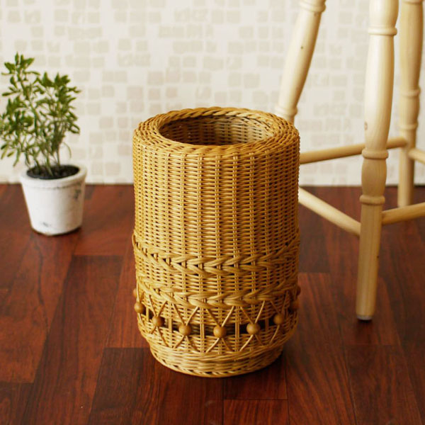 籐 筒形バスケット ごみカゴ 被せ蓋 fiore 直径20cm （ ゴミ箱 丸型