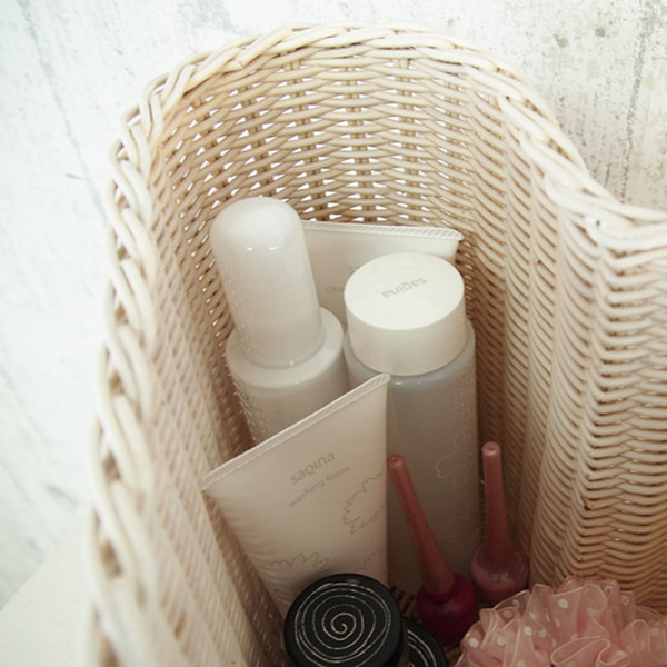 籐 ハート型バスケット フタ付 ペーパーホルダー fiore 幅31cm