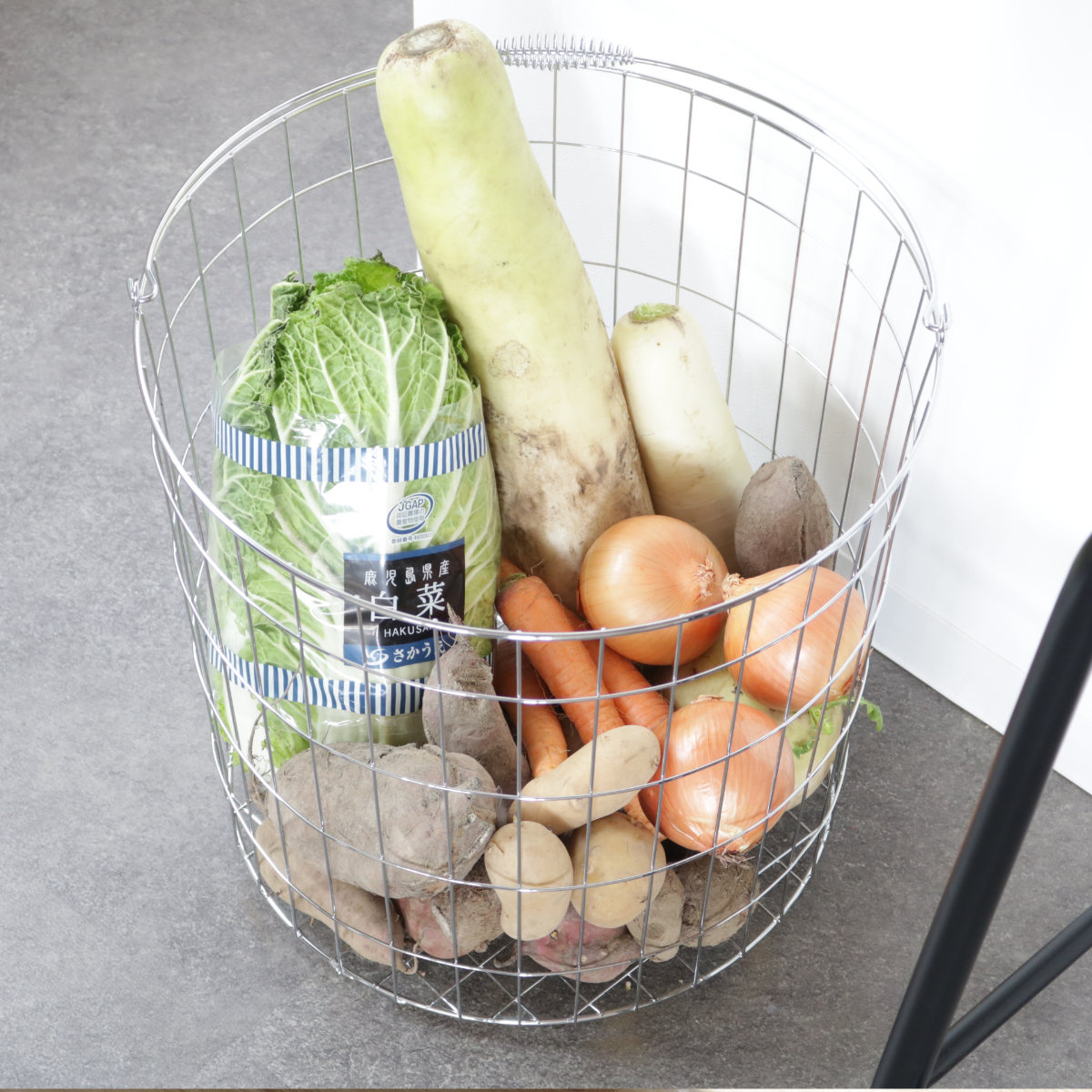 ちどり産業 ランドリーバスケット 丸型 60L ワイヤーバスケット