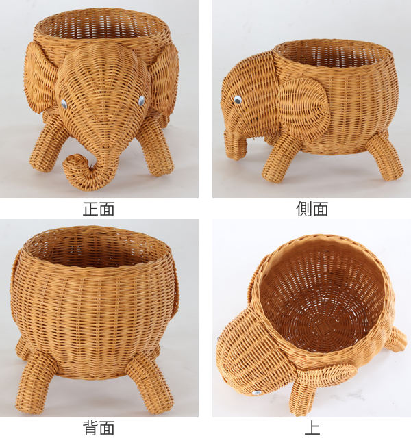 籐 バスケット ゾウ ラタン製 幅29cm （ 動物 アニマル かご アニマル