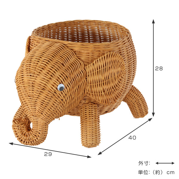 籐 バスケット ゾウ ラタン製 幅29cm （ 動物 アニマル かご アニマル