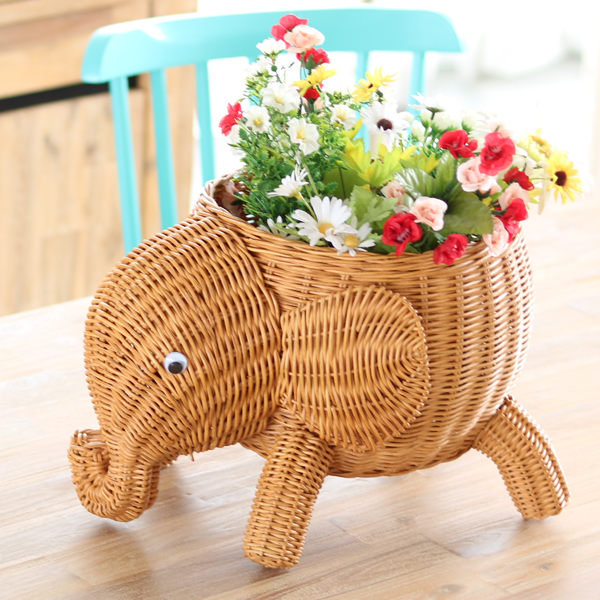 籐 バスケット ゾウ ラタン製 幅29cm （ 動物 アニマル かご アニマル