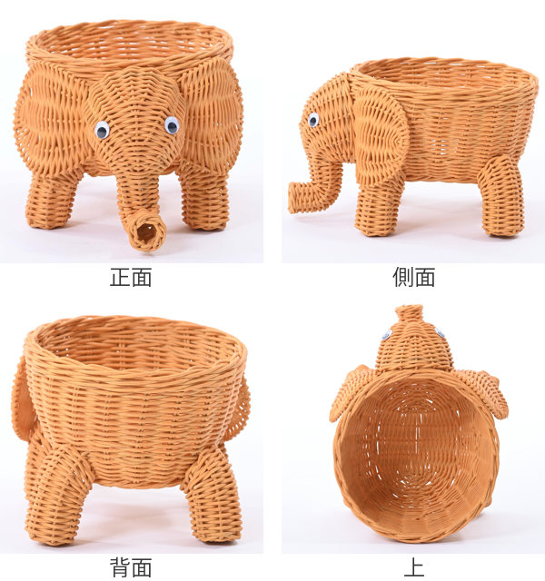 籐 ミニバスケット ゾウ ラタン製 幅20cm （ 動物 アニマル かご