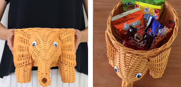 籐 ミニバスケット ゾウ ラタン製 幅20cm （ 動物 アニマル かご