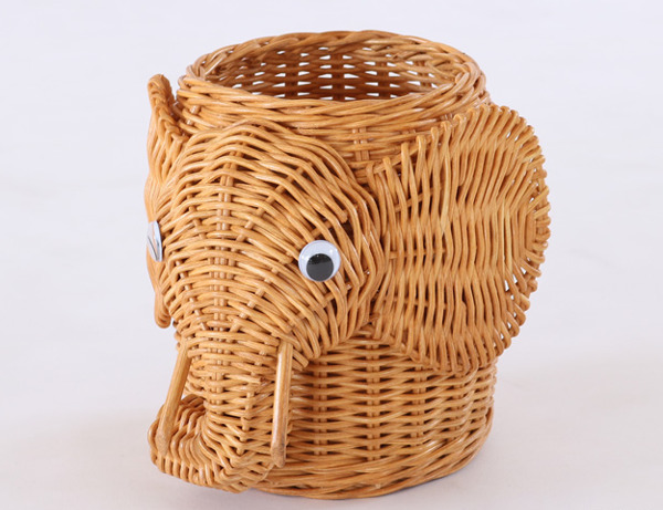 籐 ミニバスケット ゾウ ラタン製 幅19cm （ 動物 アニマル かご