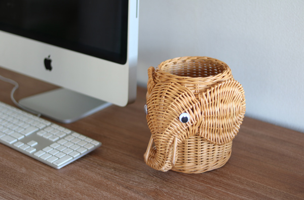 籐 ミニバスケット ゾウ ラタン製 幅19cm （ 動物 アニマル かご