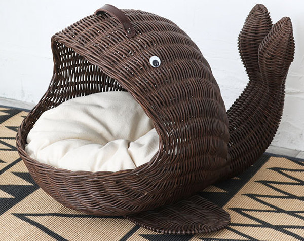 籐 ペットバスケット クジラ クッション付 ラタン製 幅59cm （ ペット