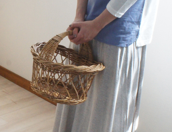 籐 バスケット 持ち手付 楕円型 ラタン製 かご 約幅29cm （ カゴ 籠