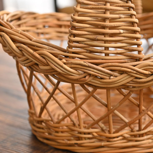 籐 バスケット 持ち手付 楕円型 ラタン製 かご 約幅29cm （ カゴ 籠