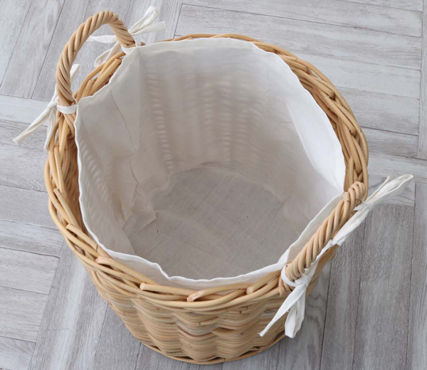 籐 バスケット 円型 持ち手付き 内布付 ラタン製 かご 約直径42cm
