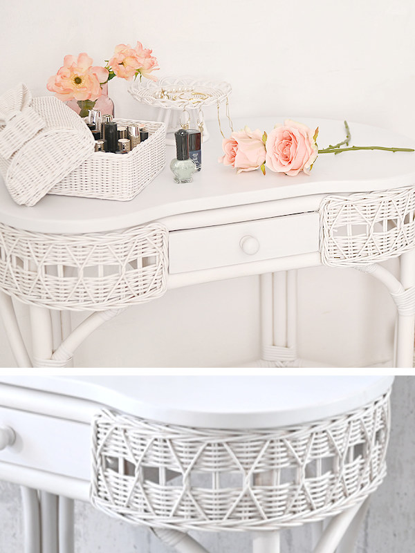 籐 デスク 引出し付 ラタン家具 姫系 fiore 幅75cm （ ラタン 机 つく