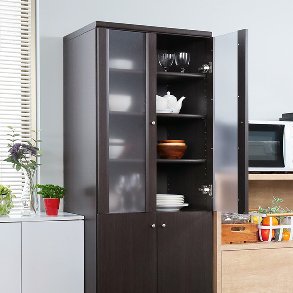 オーダー食器棚 フレーム扉付 強化棚板タイプ 幅60-70cm 奥行40cm