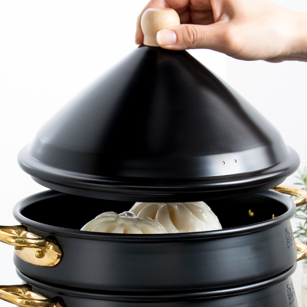 石墨烯炭製蒸し器 中型 蓋付き 蓋 21cm 蒸籠 ブラック フタ 蒸し器 業務用 中尾アルミ （ 蒸籠用ふた