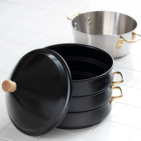 せいろ 21cm 蒸籠 ブラック 6点セット ステワ 蓋 両手鍋 蒸し器 業務用