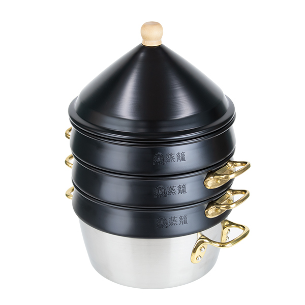 値下げしました　蒸し器￼ 、せいろ　￼業務用￼ せいろ 21cm 蒸籠 ブラック 6点セット ステワ 蓋 両手鍋 蒸し器 業務用