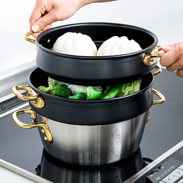 せいろ 21cm 蒸籠 ブラック 6点セット ステワ 蓋 両手鍋 蒸し器 業務用