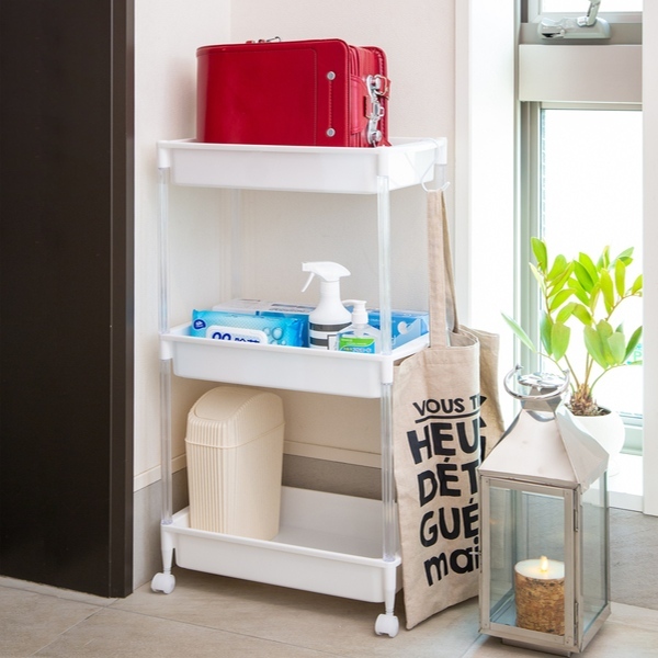 玄関収納 ワゴン 3段 抗菌加工 キャスター付き ウイルスト （ 抗菌