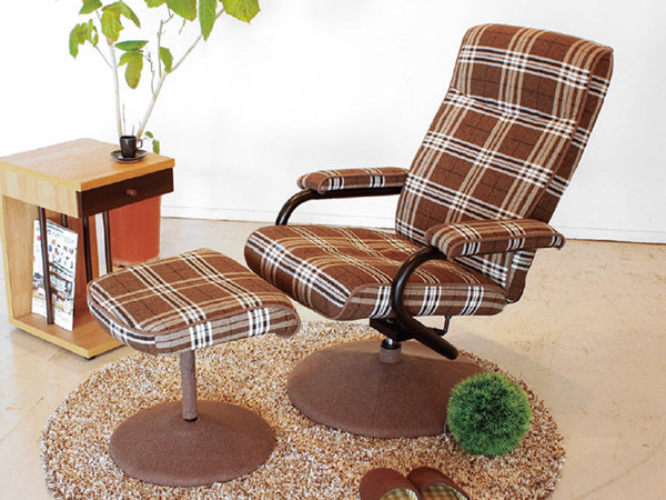 東馬（Tohma） パーソナルチェア オットマン付き チェック柄