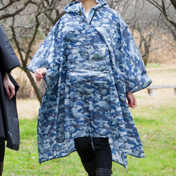 イケックス工業 レインコート レインポンチョ 窓付き 雨具 カモフラ