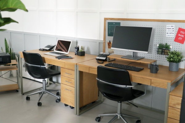 木製×スチール脚 ワークデスク・PCデスク デスク ドリップカフェ 幅120cm 木製 天然木 引き出し スチール脚