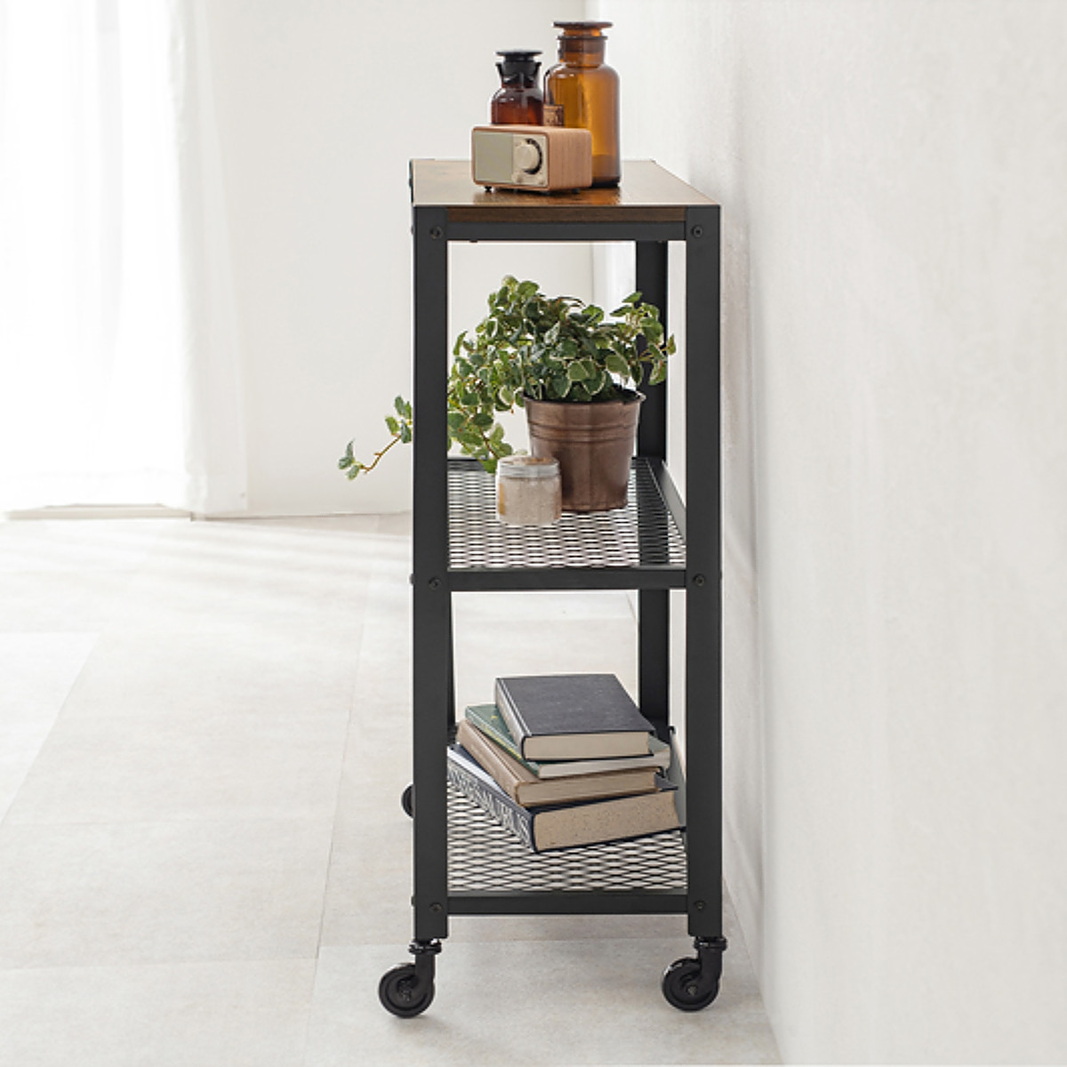 Vintage　キャスター付き　中棚 HAGiHARA（萩原） オープンラック スチールラック ヴィンテージ調