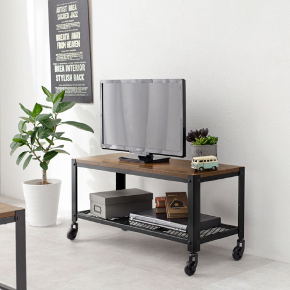 HAGiHARA（萩原） テレビ台 ローボード ヴィンテージ調 キャスター付