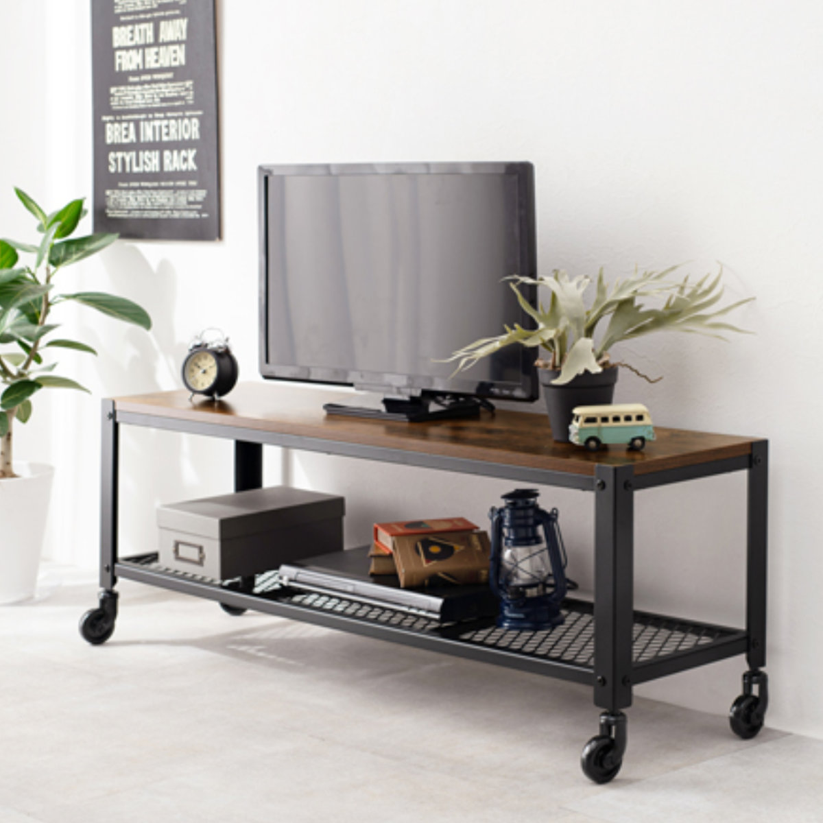 HAGiHARA（萩原） テレビ台 ローボード ヴィンテージ調 キャスター付