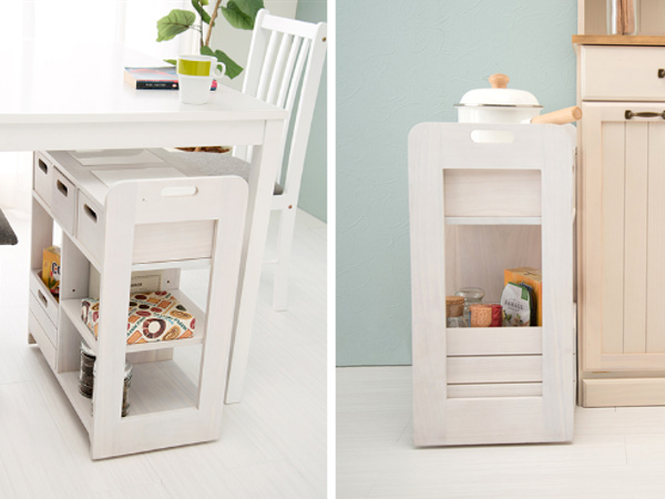 HAGiHARA（萩原） キッチンワゴン ロータイプ 天然木 タイルトップ