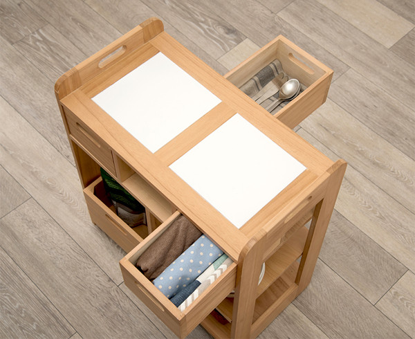 HAGiHARA（萩原） キッチンワゴン ロータイプ 天然木 タイルトップ