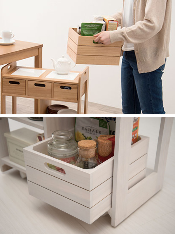 HAGiHARA（萩原） キッチンワゴン ロータイプ 天然木 タイルトップ