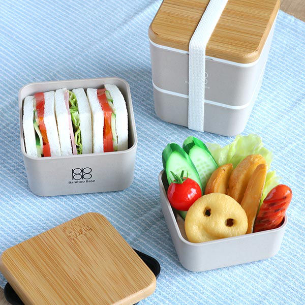 お弁当箱 2段 600ml 抗菌 竹蓋 Bamboo Base スクエアネストランチ