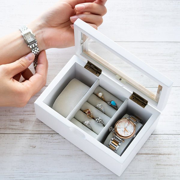 アクセサリー ケース ジュエリー 宝物箱 リアルウッド ハンドメイド 時計ケース 時計ケース ミア ジュエリーボックス ウォッチケース 木製 （ 腕時計