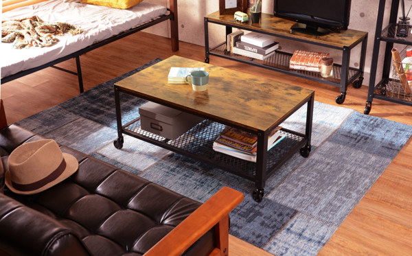 HAGiHARA（萩原） センターテーブル 幅90cm キャスター付き 木目調