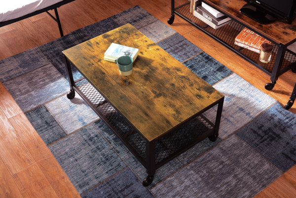 HAGiHARA（萩原） センターテーブル 幅90cm キャスター付き 木目調