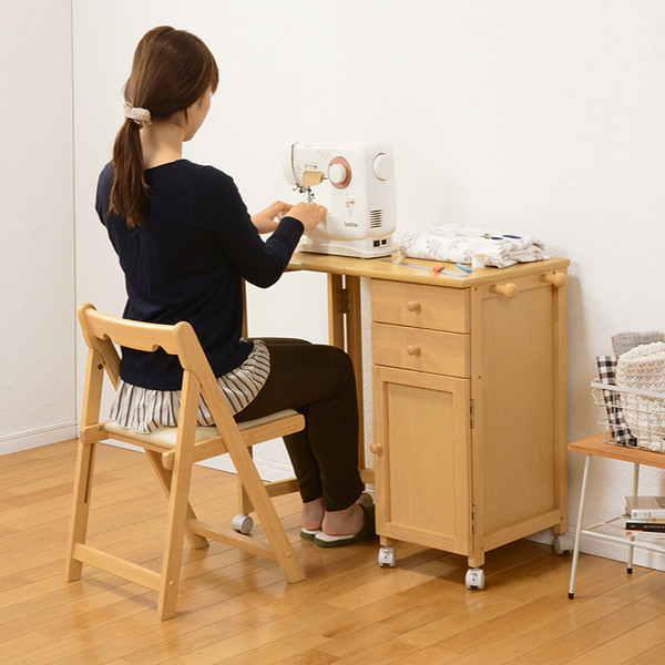 HAGiHARA（萩原） 折りたたみデスク 幅88cm ワゴン付き キャスター