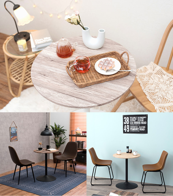 HAGiHARA（萩原） テーブル 丸 幅60cm 円型 木目調 カフェテーブル