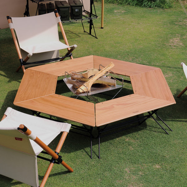 弘益 アウトドア テーブル ウッドトップ 3台 アーチテーブル ヘキサ