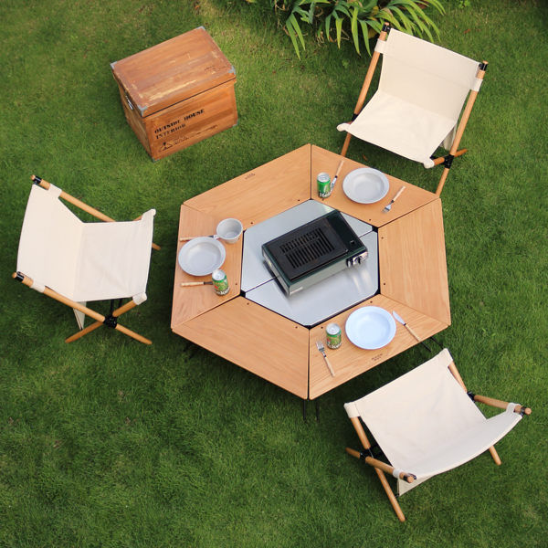 弘益 アウトドア テーブル ウッドトップ 3台 アーチテーブル ヘキサ