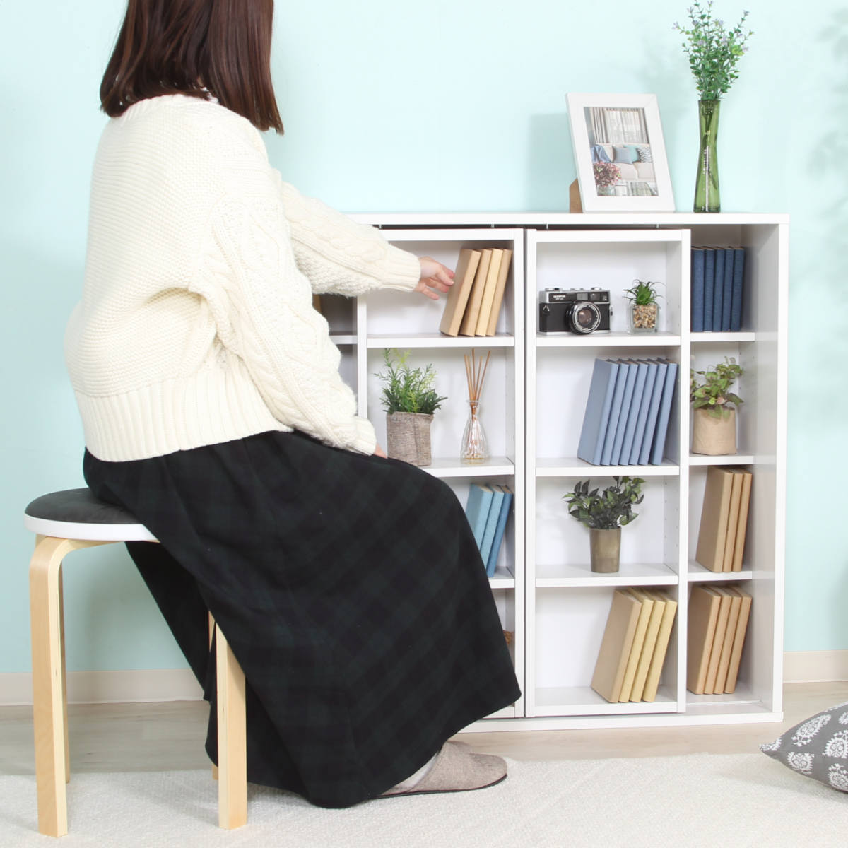 不二貿易（Fuji Boeki） スライド本棚 幅89cm 4段 ダブルスライド 大