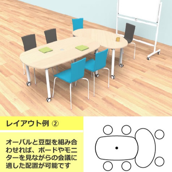 ミーティングテーブル 幅146×奥65×高70㎝ キャスター付き 豆型 オフィス デスク 事務机 会議用テーブル ナチュラル 家具 札幌 厚別店 アール・エフ・ヤマカワ （法人限定） キャスターテーブル 幅146.7cm