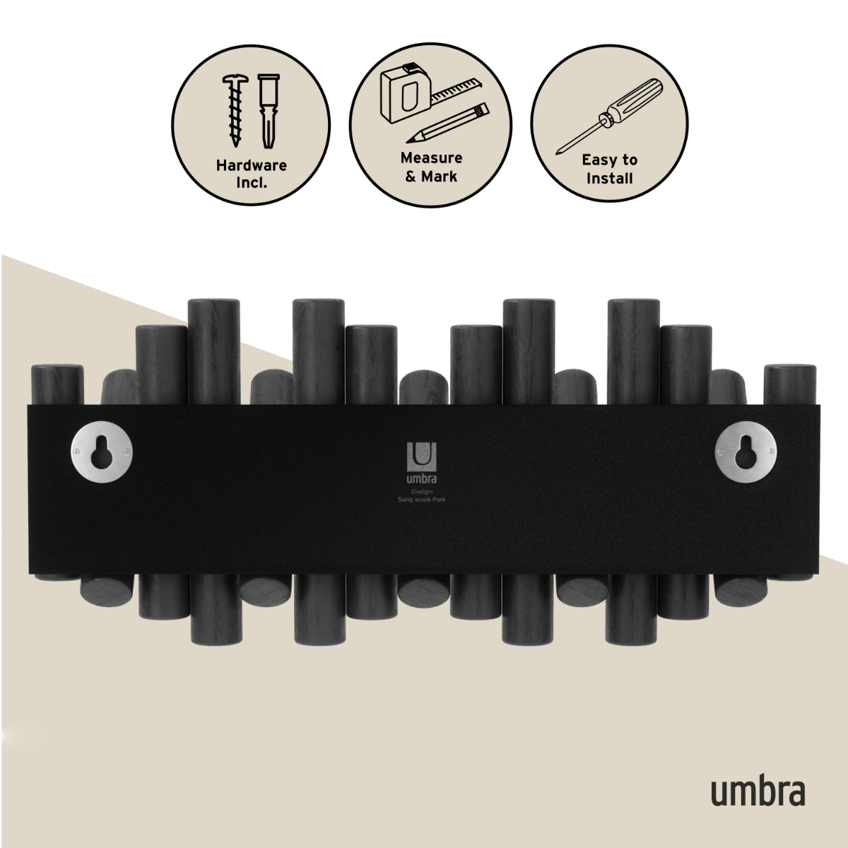 Umbra（アンブラ） フック 5連 ピケットフック 壁 （ 壁掛けフック 幅