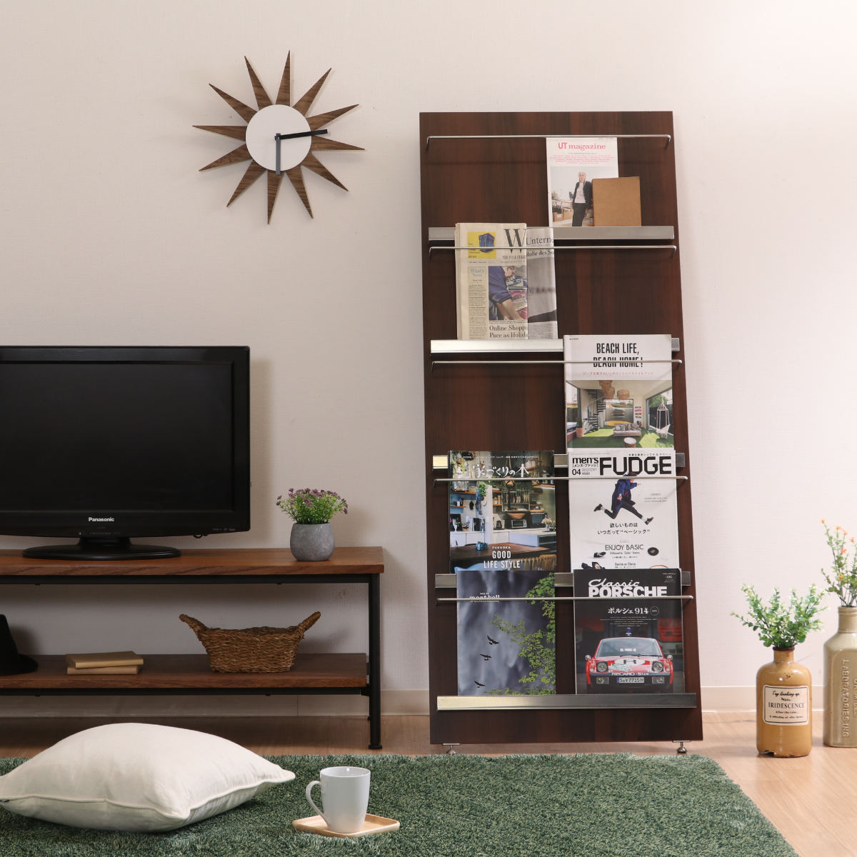 不二貿易（Fuji Boeki） マガジンラック 幅58cm 5段 ワイド 木目調