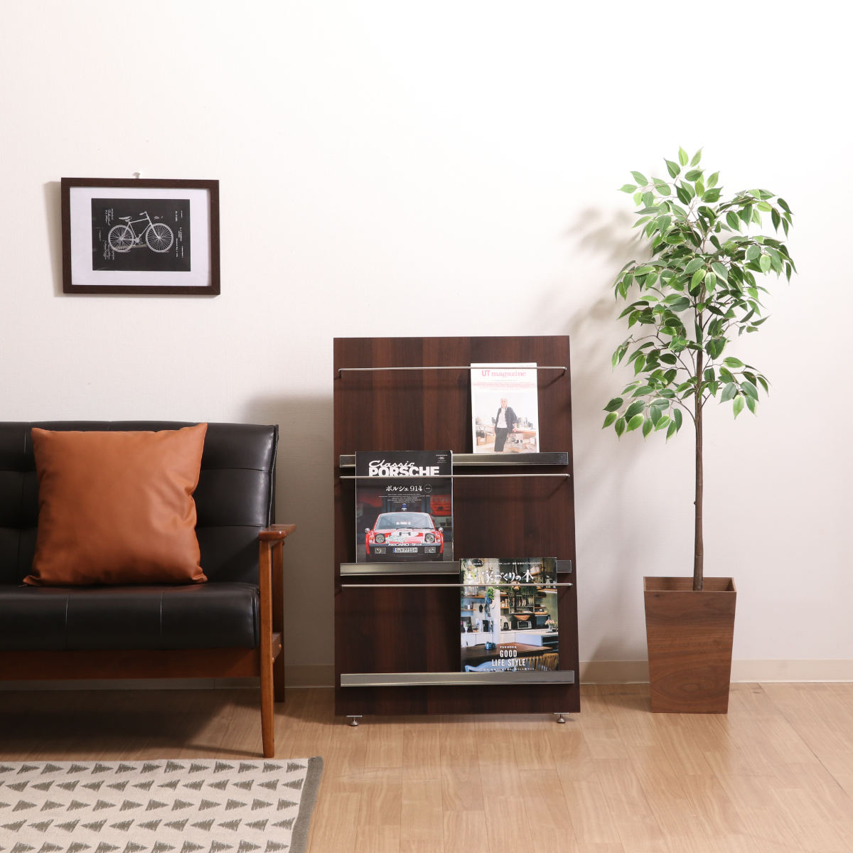 不二貿易（Fuji Boeki） マガジンラック 幅58cm 3段 ワイド 木目調