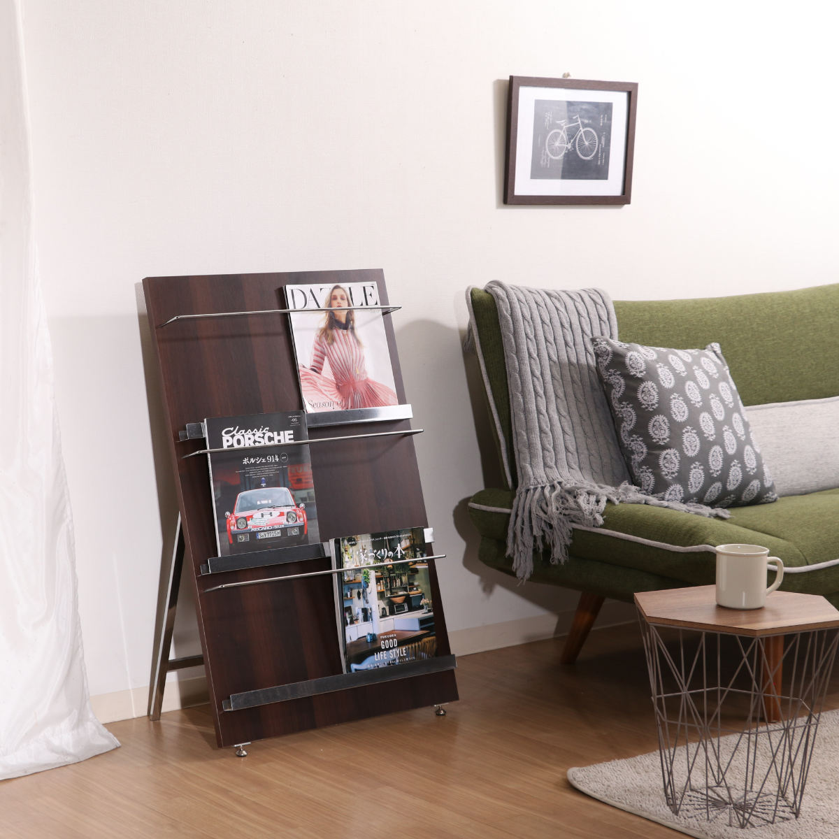 不二貿易（Fuji Boeki） マガジンラック 幅58cm 3段 ワイド 木目調