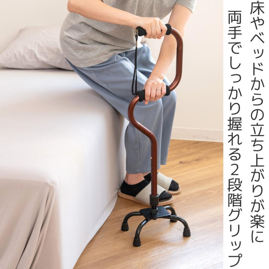 フジホーム 杖 自立式 2段型4点杖 ブラウン 非課税 （ つえ ステッキ