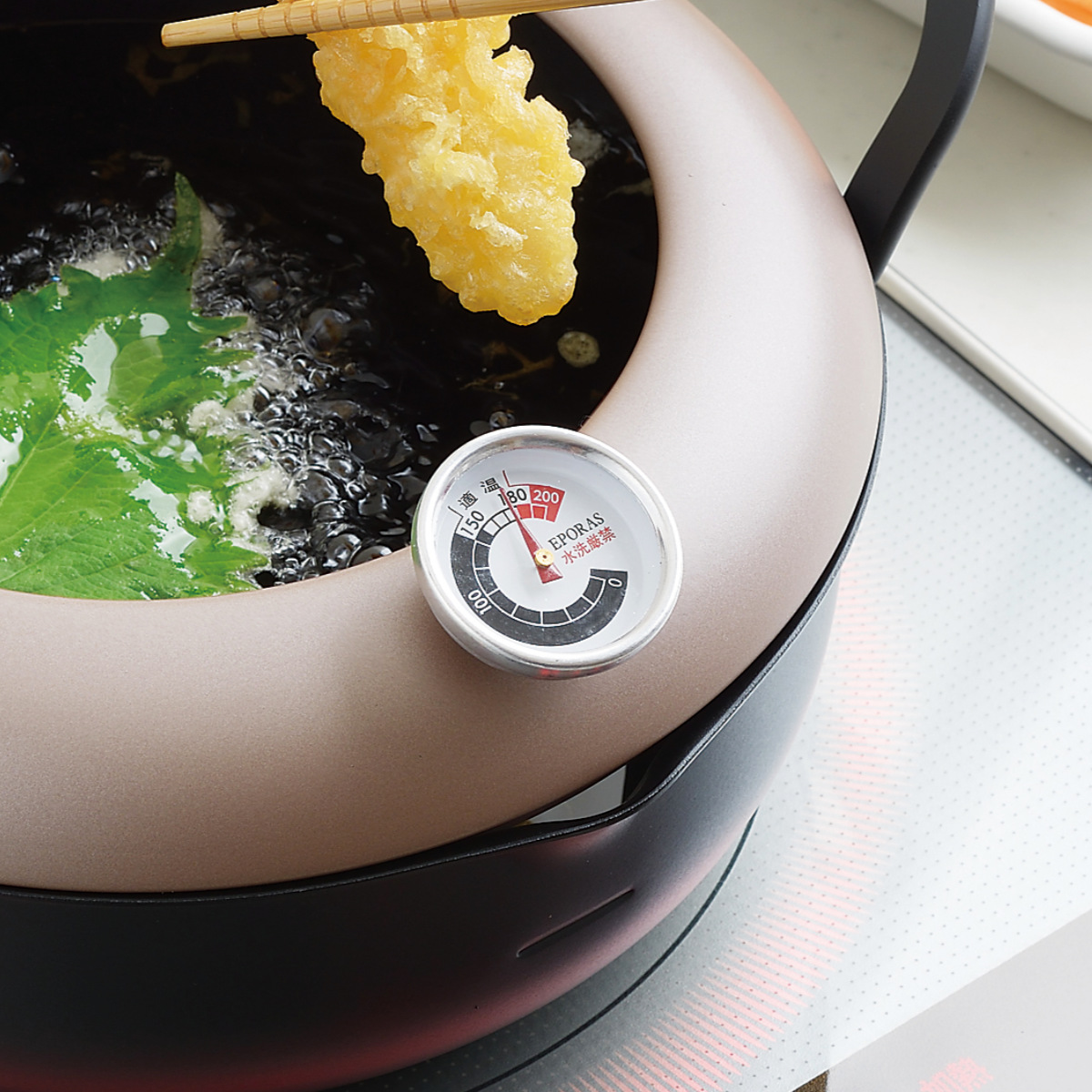 タマハシ 両手天ぷら鍋 20cm IH対応 鉄製 揚げ天 温度計付き 日本製