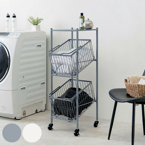 ランドリーワゴン 2段 ワイド 幅38cm 棚付きバスケット ランドリーラック バスケット付 角型 （ ランドリーバスケット 洗濯 ランドリー ワゴン 40cm ）