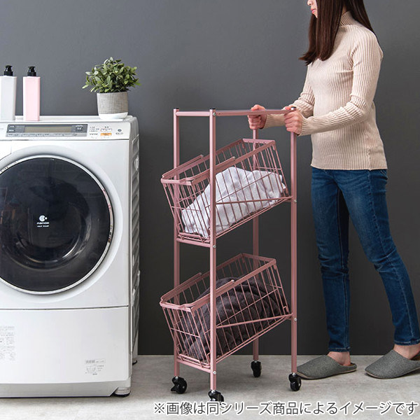 ランドリーワゴン 2段 ワイド 幅38cm 棚付きバスケット ランドリー